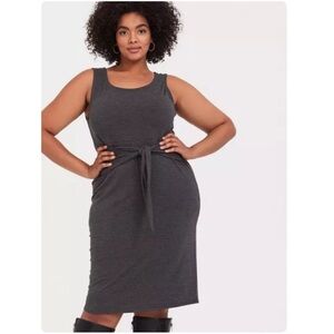 Torrid Charcoal Grey Jersey Tie-Front Sleeveless Shift Dress 3X 22–24 New
